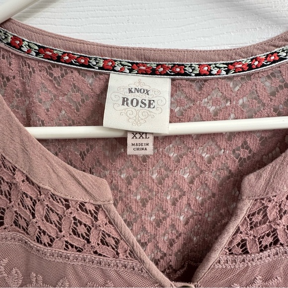 Knox Rose Women's Dusty Pink Lace Detail Boho Blouse - Size XXL - Picture 2 of 9